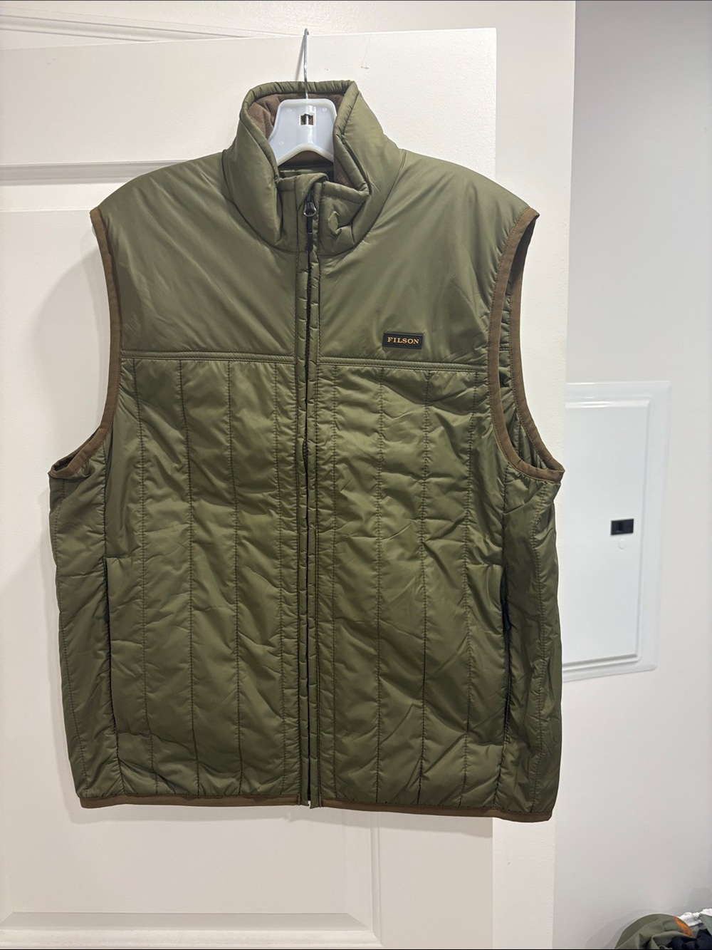 Filson Olive Green Quilted Zip‑Front Vest ultra light
